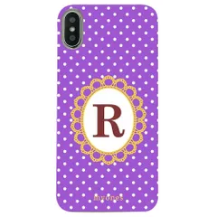 【新品未使用】iPhone15 Pro アイフォン15プロ クリア ハードケース ( 水玉模様  イニシャルR) パープル ドット 水玉 イニシャル アルファベット