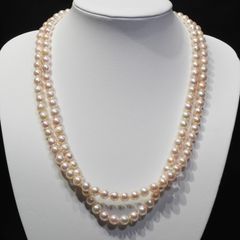 極美品】 淡水パール 5連 ロング ネックレス ピンク 80cm SILVER 
