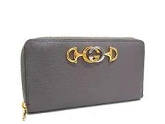 GUCCI グッチ 財布 ズゥミ 570661 グレー レザー ユニセックス ラウンドファスナー 長財布 美品