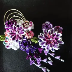 つまみ細工の髪飾りセット/紫系/赤紫系メイン/成人式/結婚式/卒業式/入学式/七五三