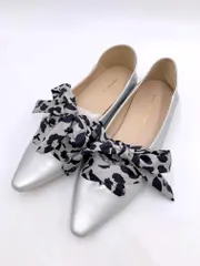 美品 JELLY BEANS ジェリービーンズ スカーフレースupリボンフラット シューズ size23/シルバー ■■レディース