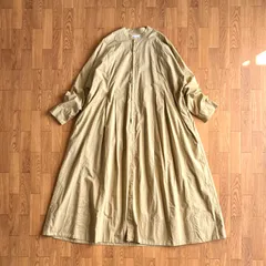 SO エスオー コットン100% バンドカラー サイドタック シャツワンピース ベージュ ゆったり 大きめ 体型カバー