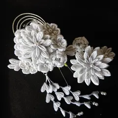 つまみ細工の髪飾りセット/白/結婚式/成人式/卒業式/入学式/七五三