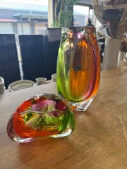 花瓶 花器　灰皿 置物 ガラス カラフル モダン ポップ 昭和レトロ