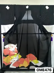 【着物】黒留袖　紗絽　夏用　正絹　紋付　五つ紋　鶴　金糸　しつけ糸あり　着物　和装　OME476