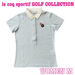 le coq GOLF ルコックゴルフ 半袖 ロゴ刺繍 ストライプ柄 速乾性 ストレッチ ボタンダウンシャツ M