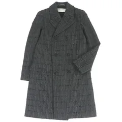 【ドンドン見直し】極美品□SAINT LAURENT PARIS サンローランパリ 2019年製 574784 ウール 織柄 ロゴボタン ツイード ダブルブレスト チェスターコート ブラック 44 イタリア製 正規品 メンズのサムネイル