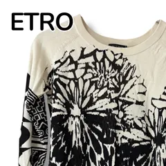 ETRO エトロ ベージュ レディース トップス Tシャツ カットソー 長袖 モノクロ 総柄 花柄 シルク イタリア製【サイズ42】Lサイズ相当 0001256OC