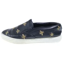GUCCI (グッチ) Bee刺繍 レザーローカットスニーカー スリッポン ブラック 407364