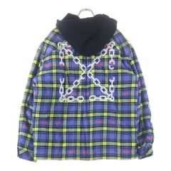 OFF-WHITE (オフホワイト) 22AW Plaid Jacket 裏地キルティング チェックシャツジャケット フーディー ブルー OMEA360F22FAB002