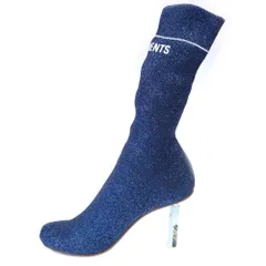 VETEMENTS (ヴェトモン) Socks Ankle Boots ソックスアンクルブーツ ラメ ライターヒール ブルー レディース 16244のサムネイル