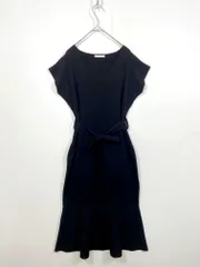 美品 Julia Boutique ジュリアブティック リボン付きフレンチスリーブマーメイドニット ワンピース 黒 ■◆レディース