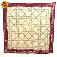 #ae クリスチャンディオール ChristianDior 大判 スカーフ エンジ オフホワイト ロゴ シルク 絹 イタリア製 ヴィンテージ [854158] k01