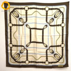 #ae マストドゥ カルティエ Must de Cartier 大判 スカーフ ベージュ 茶色 2C ドゥーブルC チェーン ベルト柄 ヴィンテージ [903125] k01