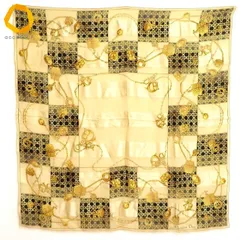 #ae クリスチャンディオール ChristianDior 大判 スカーフ ベージュ 黄色系 黒 チェーン チャーム ヴィンテージ シースルー [945809] k01