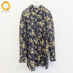美品☆DAKS ダックス フラワープリント 総柄 半袖ブラウス M ネイビー
