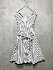 MERCURYDUO マーキュリーデュオ 001510307001 ウエストリボン ストライプ ノースリーブ ワンピース sizeF/白 ■◆レディース