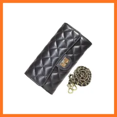 【新品】 [エス・ピー・ラボ] 菱小ブラック ショルダーバッグ ラムレザー 長財布 本革 レディース チェーン付き 財布 キルティング 折りたたみ 二つ折り 財布 2つ折り財布 レザー ゴールド ショルダーウォレット 斜め掛け財布 コンパクト 小さめ ロン 0