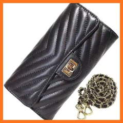 【新品】 [エス・ピー・ラボ] V字ブラック ショルダー 財布 バッグ ラムレザー 長財布 本革 レディース チェーン付き キルティング 折りたたみ 二つ折り 2つ折りレザー ゴールド シウォレット 斜め掛け コンパクト 小さめ ロング 人気 ブランド レ 0