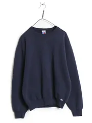 【お得なクーポン配布中!】 90s ラッセル 無地 スウェット メンズ レディース M / 古着 オールド トレーナー 前V 裏起毛 ワンポイント クルーネック ブランク ネイビー