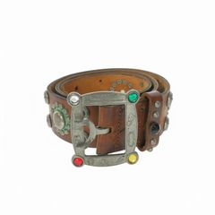 エイチティーシー HTC スタッズ レザーバックルベルト 小物 ブラウン 茶