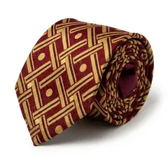 ヴィンテージタイ 幾何学模様 パネル柄 ボルドー ブラウン ブランドネクタイ 総柄 メンズネクタイ 高級シルク