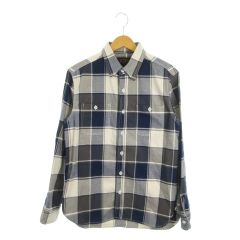 ビームスプラス BEAMS+ シャツ M 紺 ネイビー 白 ホワイト グレー チェック柄 長袖 胸ポケット付き /MN23 ■GY99