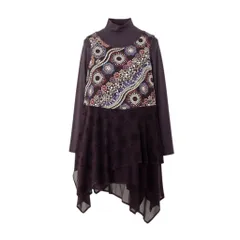 54c20 TOKUKO 1er VOL トクコプルミエヴォル チュニックワンピース アンサンブル  レイヤードワンピース 重ね着 花柄 レディース 女性服 サイズ9 パープルu02t