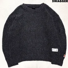 SWAGGER ローゲージニット セーター ネップツイード ワッペン 蛙 カエル Lサイズ スミクロ チャコールグレー 灰黒 スワッガーのサムネイル