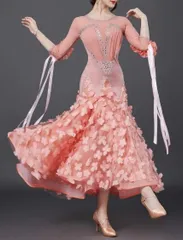 新品未使用 新作 社交ダンスドレス スタンダードドレス 競技 立体花 ルンバ　オーダーメイド ダンスウェア ラテンダンス 舞台 発表会 ダンス衣装 社交ダンス