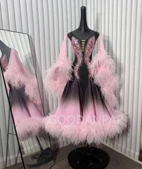 新品未使用 新作 社交ダンスドレス モダンダンス オーストリッチ羽根 オーダーメイド ダンスウェア ラテンダンス 舞台 発表会 ダンス衣装 社交ダンス
