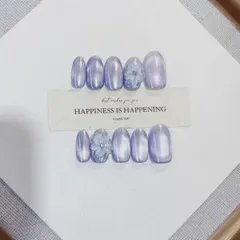 ネイルチップ　パープルネイル　フラワー　立体アート　マグネットネイル　紫 10枚セット　春夏　可愛い　キュート　キラキラ　旅行　母の日　GW　梅雨　あじさい　プレゼント