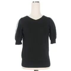 アールユー RU Vネック チュール ニットカットソー パフスリーブ 半袖 M ブラック 黒 BK81DS621