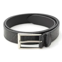 グッチ レザー GGエンボス ロゴ ベルト 474313  ブラック×シルバー【中古】