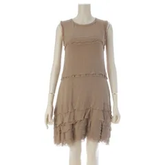 フォクシー シルク ティアード ノースリーブ ワンピース ドレス 34143 ベージュ 38【中古】