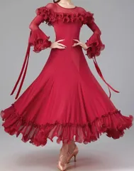 新品未使用 新作 社交ダンスドレス ラテンドレス 競技 デモ用 ルンバフレア袖 オーダーメイド ダンスウェア ラテンダンス 舞台 発表会 ダンス衣装 社交ダンス