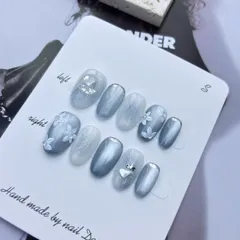 ネイルチップ　ブルーネイル　フラワー　マグネットネイル　水色　花柄　春夏　可愛い　キュート　キラキラ　卒業式　入学式　桜　お花見　プレゼント