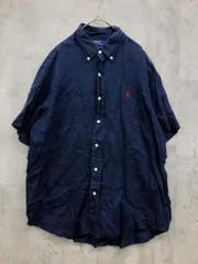 POLO RALPH LAUREN ポロ ラルフローレン リネン100% ワンポイント 刺繍 シャツ sizeLG/180/100A/紺 ■◆◎メンズ