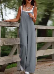 【グレーグリーン】サロペット レディース オールインワン ワイドパンツ ゆったり 楽ちん 体型カバー 夏 ナチュラル カジュアル