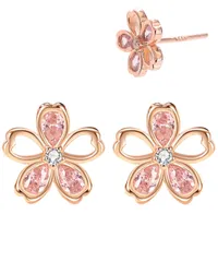 可愛い サクラ ピアス つけっぱなし シルバー925 金属アレルギー対応 つけっぱなしピアス レディース アレルギー対応 リング ジルコニア キャッチ付属 (ローズゴールド)