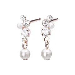 LOKUMI ピアス 金属アレルギー対応 日本製 パール ビジュー スタッド 揺れる スイング スタッドピアス レディース シンプル クリスタル 小ぶり 人気 オフィス ギフト プレゼント ニッケルフリー cu-64 (ピンクゴールド)