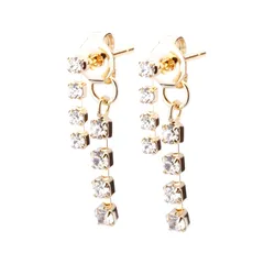 LOKUMI ピアス 金属アレルギー対応 日本製 ラインストーン バックキャッチ フロントバック ビジュー レディース シンプル 揺れる 小ぶり 人気 オフィス ギフト プレゼント ニッケルフリー cu-34 (K24ゴールド)