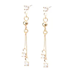 LOKUMI ピアス 日本製 18金 K18ポスト K18 金属アレルギー対応 ビジュー メタル スイングピアス ロング レディース シンプル スタッド 揺れる 人気 ニッケルフリー ギフト プレゼント jk-26 (K24ゴールド)