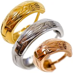 [ジュライス] 片耳 ハワイアンジュエリー スクロール 太め フープ ピアス レディース イエローゴールド 16mm