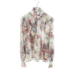 美品】定価3.8万 ソブ 洗える フラワーシフォン ボウタイブラウス 金釦