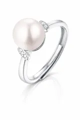 [JDE] リング レディース パール 指輪 冠婚葬祭 8mm シルバー926 金属アレルギー対応 フリーサイズ プラチナ仕上げ サイズ調整可能 アクセサリー