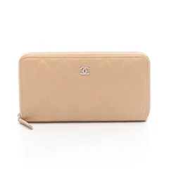 シャネル CHANEL ラウンド長財布 クラシック ロング ジップ ウォレット ベージュ レザー マトラッセ ラウンド長財布 レディース Used B