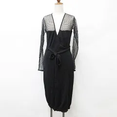 ダイアンフォンファステンバーグ DIANE von FURSTENBERG カーディガン ニットカーデ ロング レース リボン ドット柄 シルク 黒 ブラック Mのサムネイル