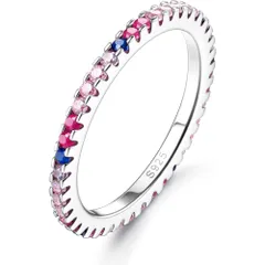 [LOYALLOOK] 指輪 レディース 人気 925 シルバー リング カラフル カラー ジルコン 金属アレルギー対応 おしゃれ 女性 リング 可愛い アクセサリー 誕生日 プレゼント クリスマス 記念日 キラキラ 指輪 ジュエリー ケース付き (シルバー,