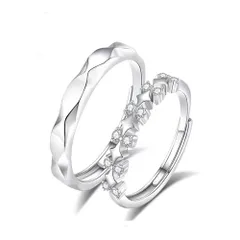 [Rockyu] ペアリング フリーサイズ シルバー925 2個セット レディース メンズ 調整可能 王冠ペア指輪 ラウンドカット ダイヤモンド風 結婚記念日 プレゼント